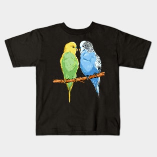 Budgie Bliss: Playful Birds Perch on This Vibrant T-Shirt Kids T-Shirt